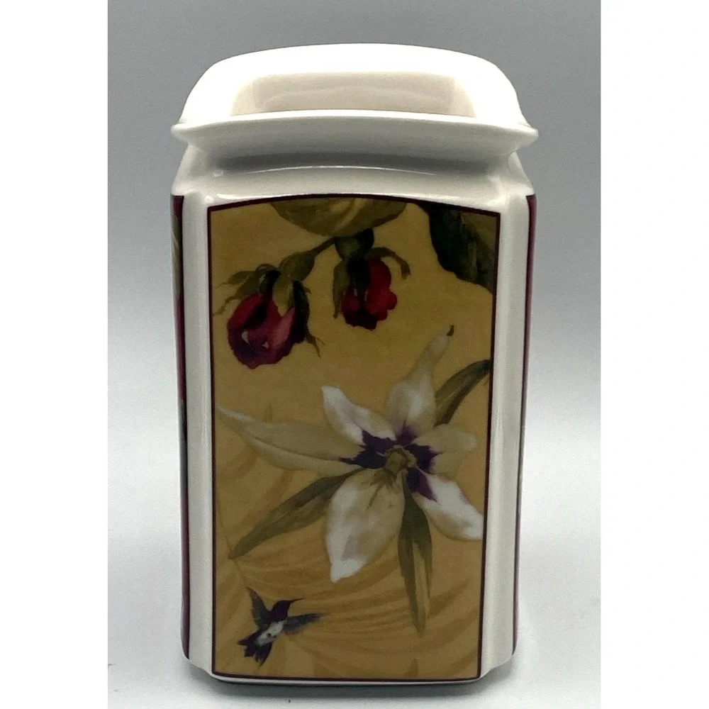 222 Fifth Belize Canister NO LID Medium Utensil Holder‎ Red Camellia Orchid